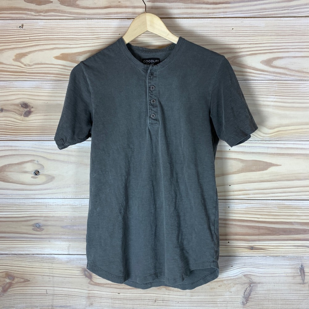 Goodlife Henley Men Small Gray Short Sleeve Slub Cotton Made in USA Casual Tee